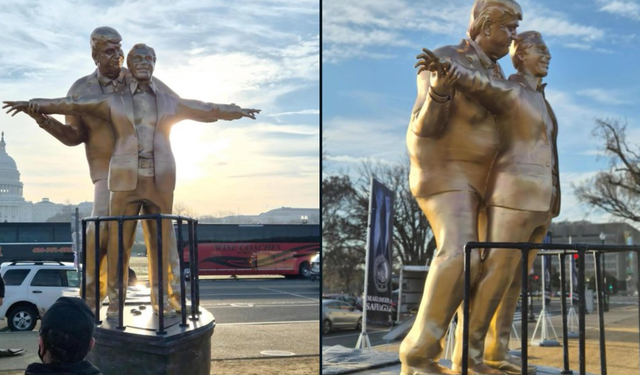 Washington'da Trump-Epstein heykeli. Titanik filminin meşhur sahnesi canlandırıldı